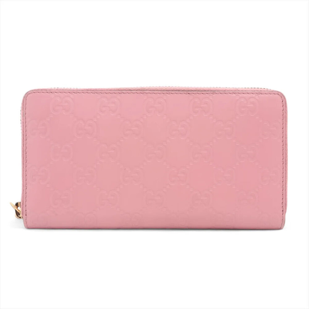 Gucci Guccissima 409342 Leather Long Wallet, Round Zipper, Pink, Women's